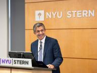 NYU Stern welcomed Dean Designate Dean Bharat Anand at an event with faculty and staff in April 2025