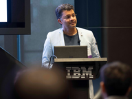 Professor Anindya Ghose holding a fireside chat with Stern alumni