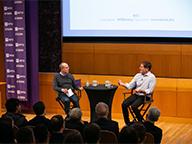 Professor Greg Coleman and Mark Cuban in Paulson Auditorium