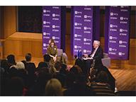 Anna Wintour (left) in conversation with Lord Mervyn King (right)