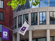 NYU Flags outside of Kaufman Management Center