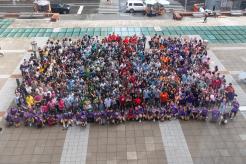 First year students on Gould Plaza for a class picture during Orientation