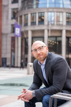 Vice Dean Nate Pettit in front of NYU Stern