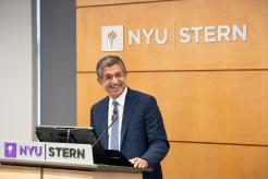 NYU Stern welcomed Dean Designate Dean Bharat Anand at an event with faculty and staff in April 2025