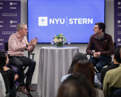 Professor Ilan Lobel and Jimmy Caputo hosting a fireside chat