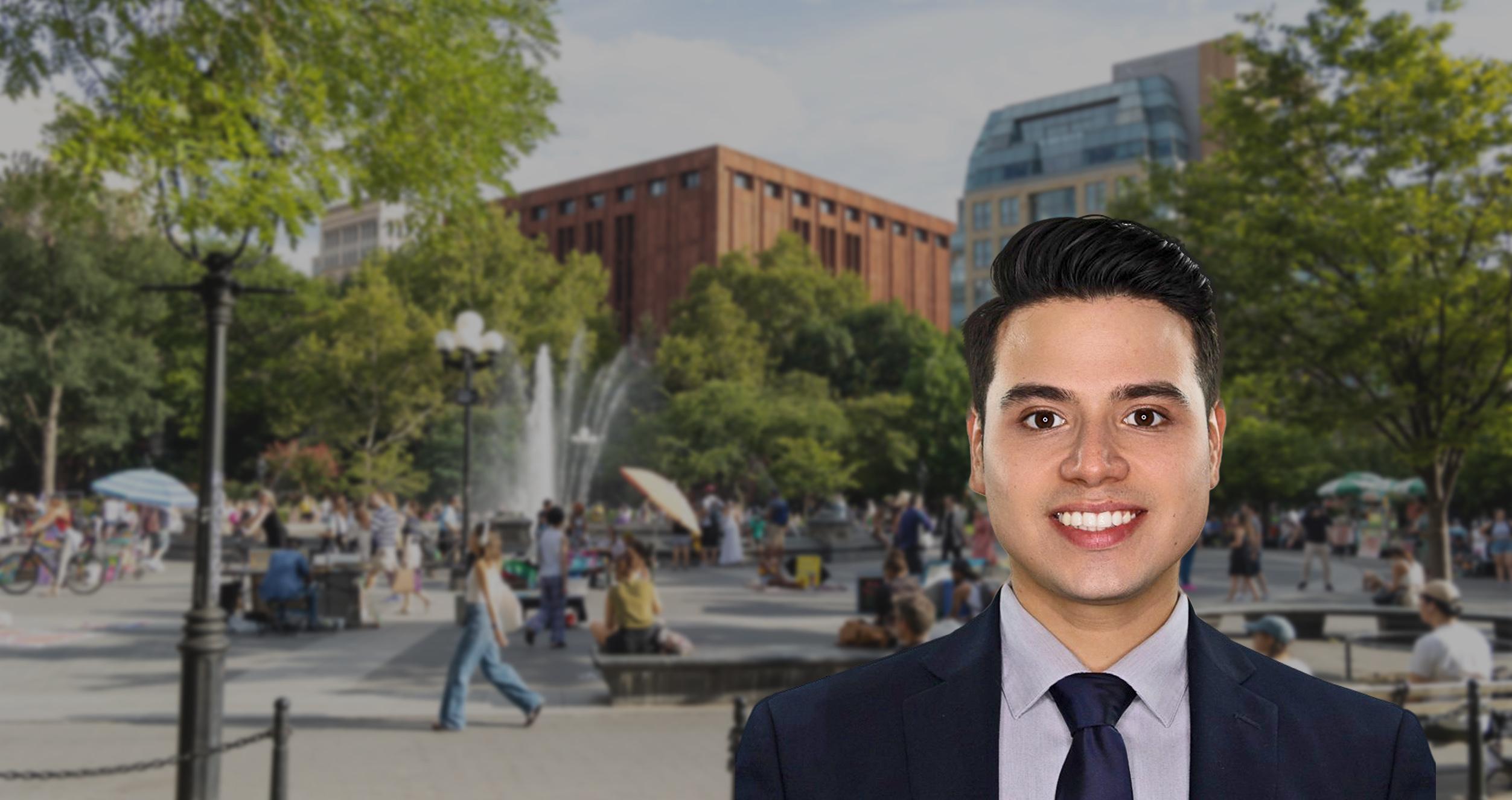 Jose Fuentes with background of Wshington Square Park