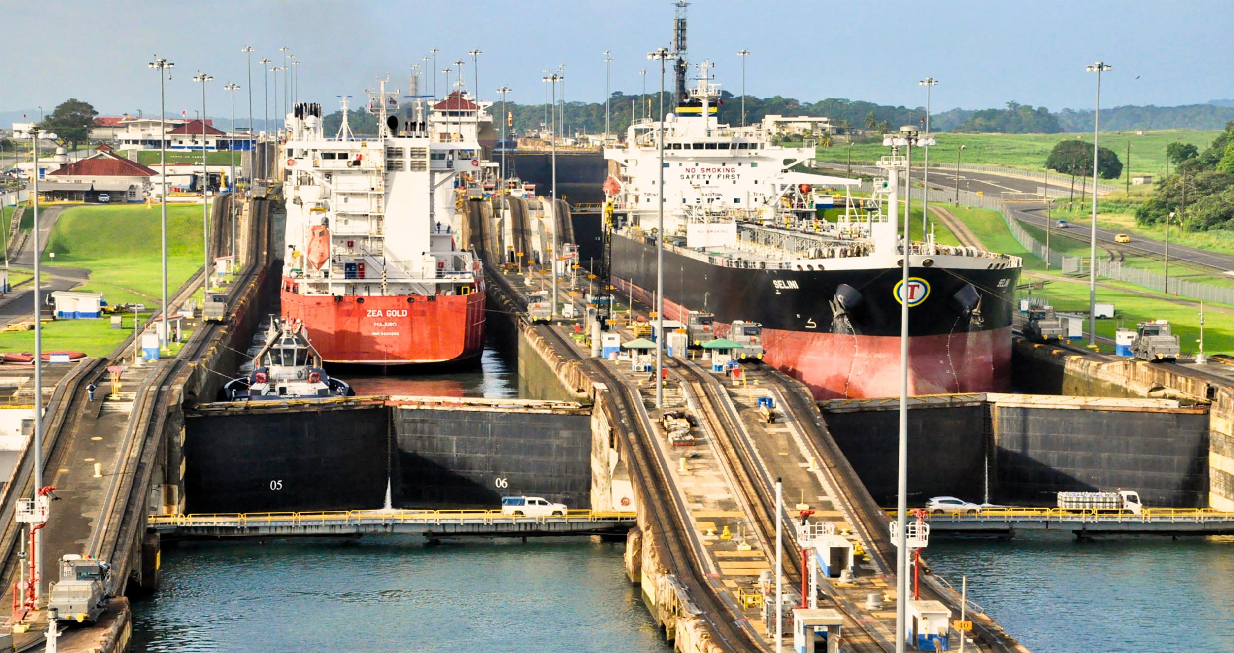 SAW Panama Program Image - Image of the Panama Canal with two boats going through
