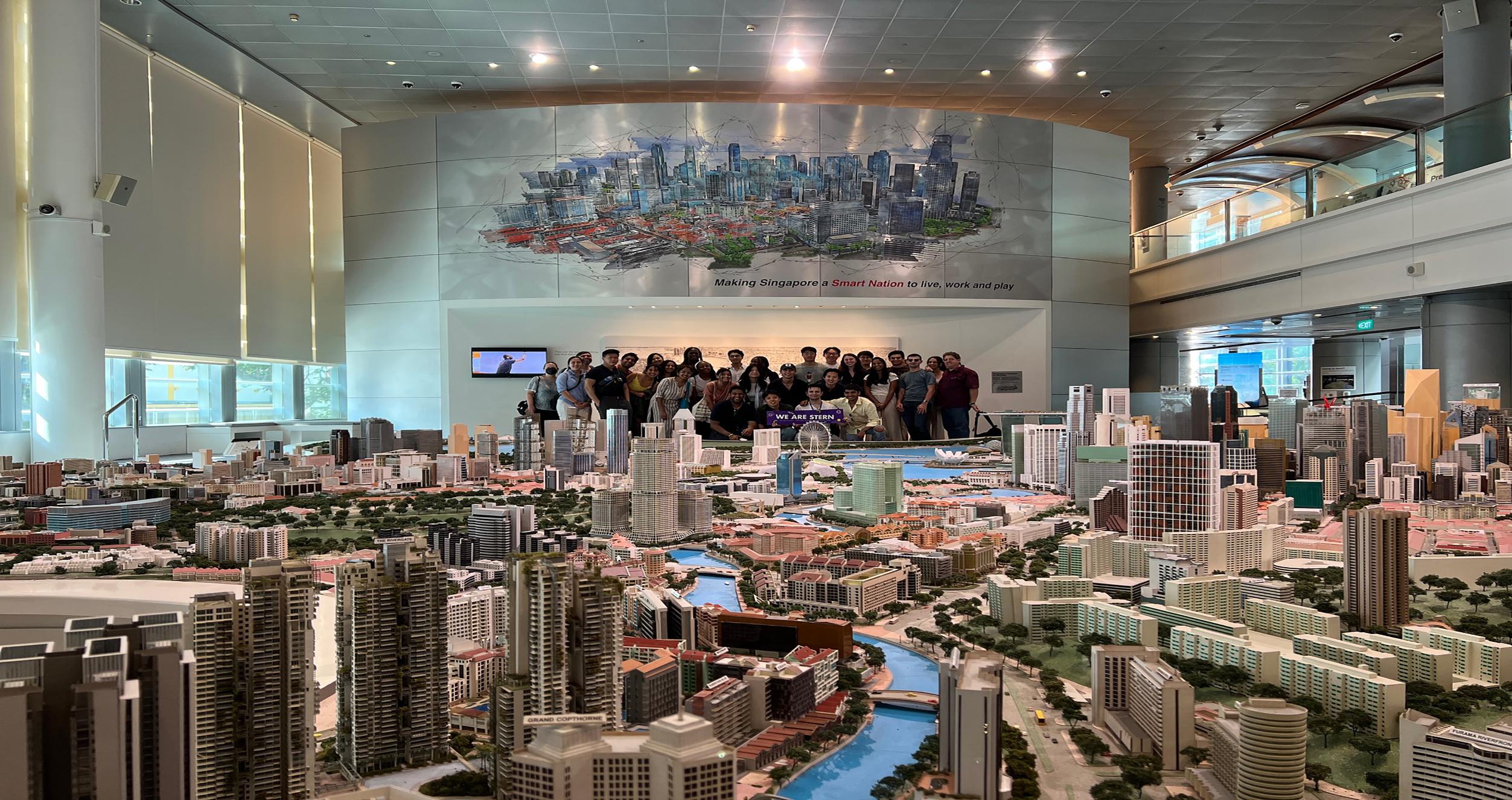 Stern Around the World Students in Singapore City Gallery Stern students visiting a life-sized model of Singapore in the Singapore City Gallery