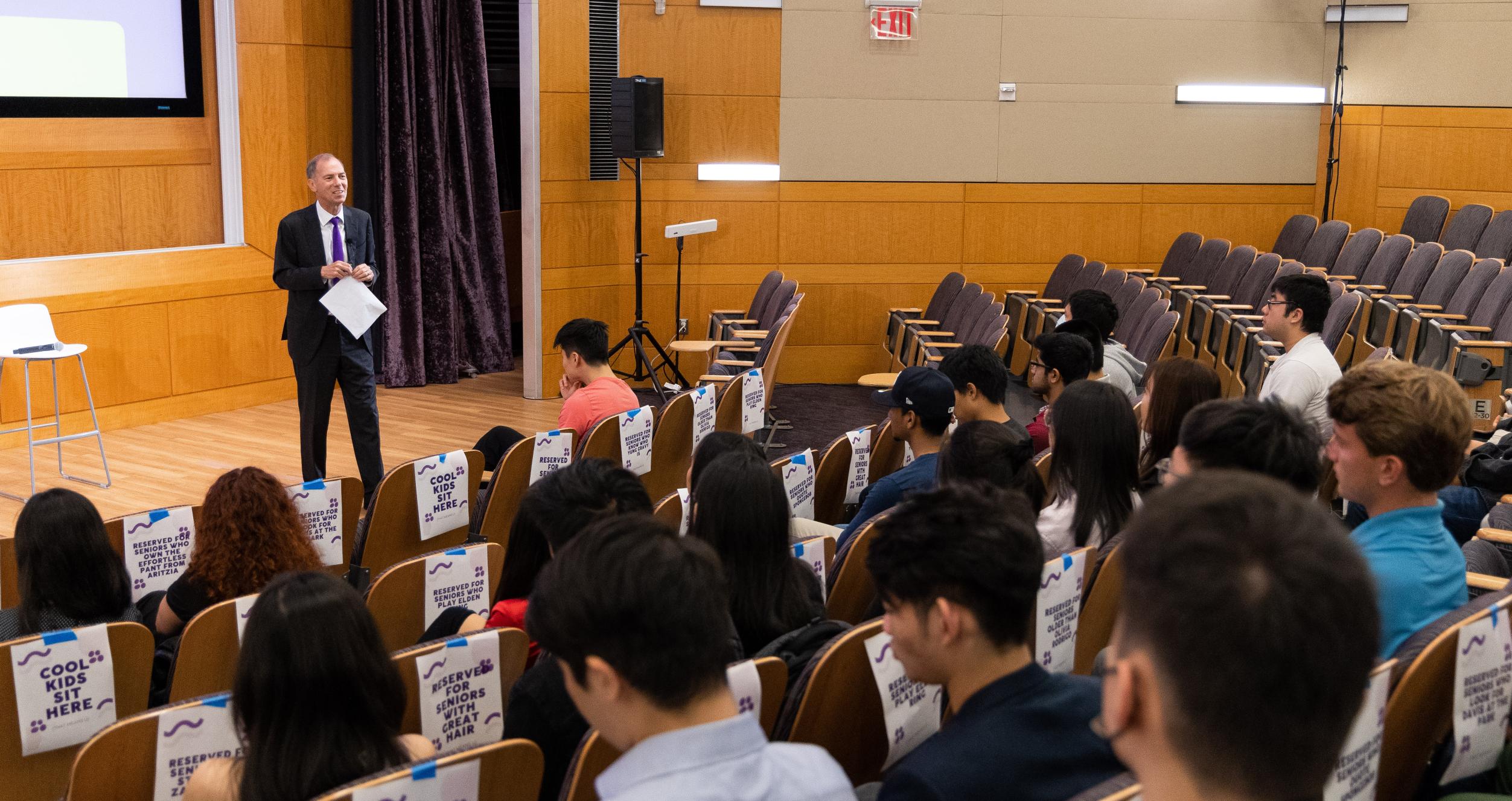 Students listening to Dean Whitelaw