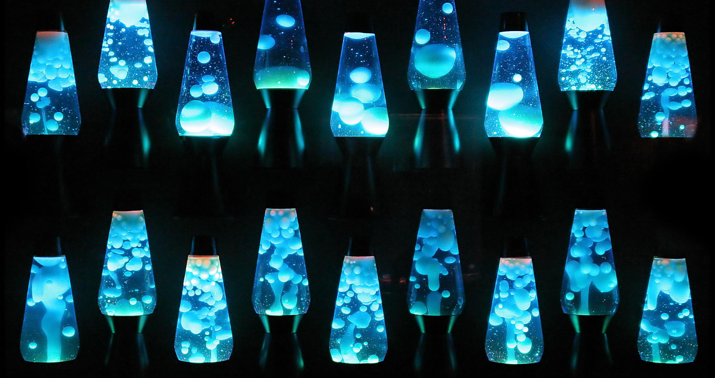 Row of blue lavalamps