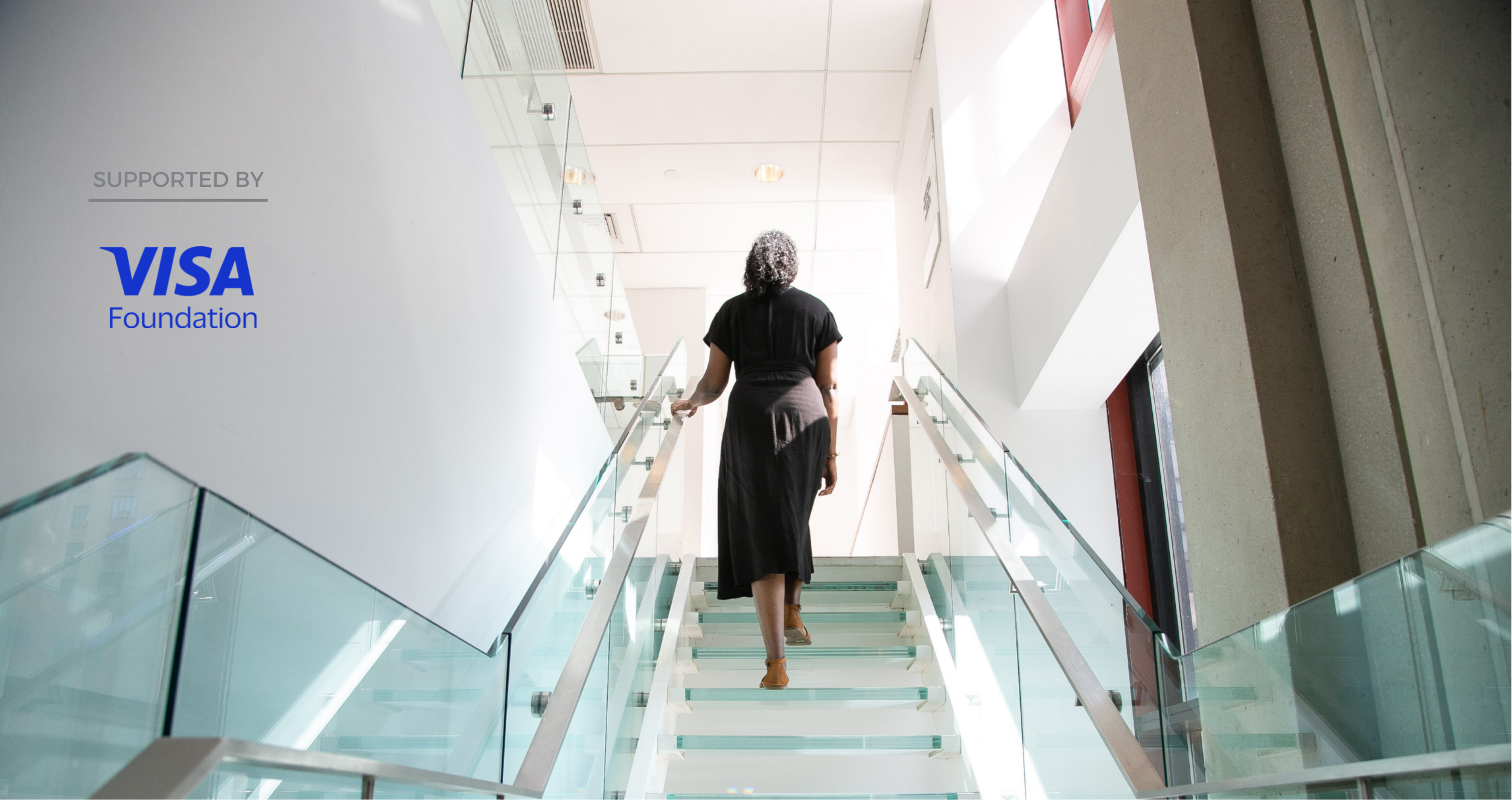 Woman walking up set of stairs