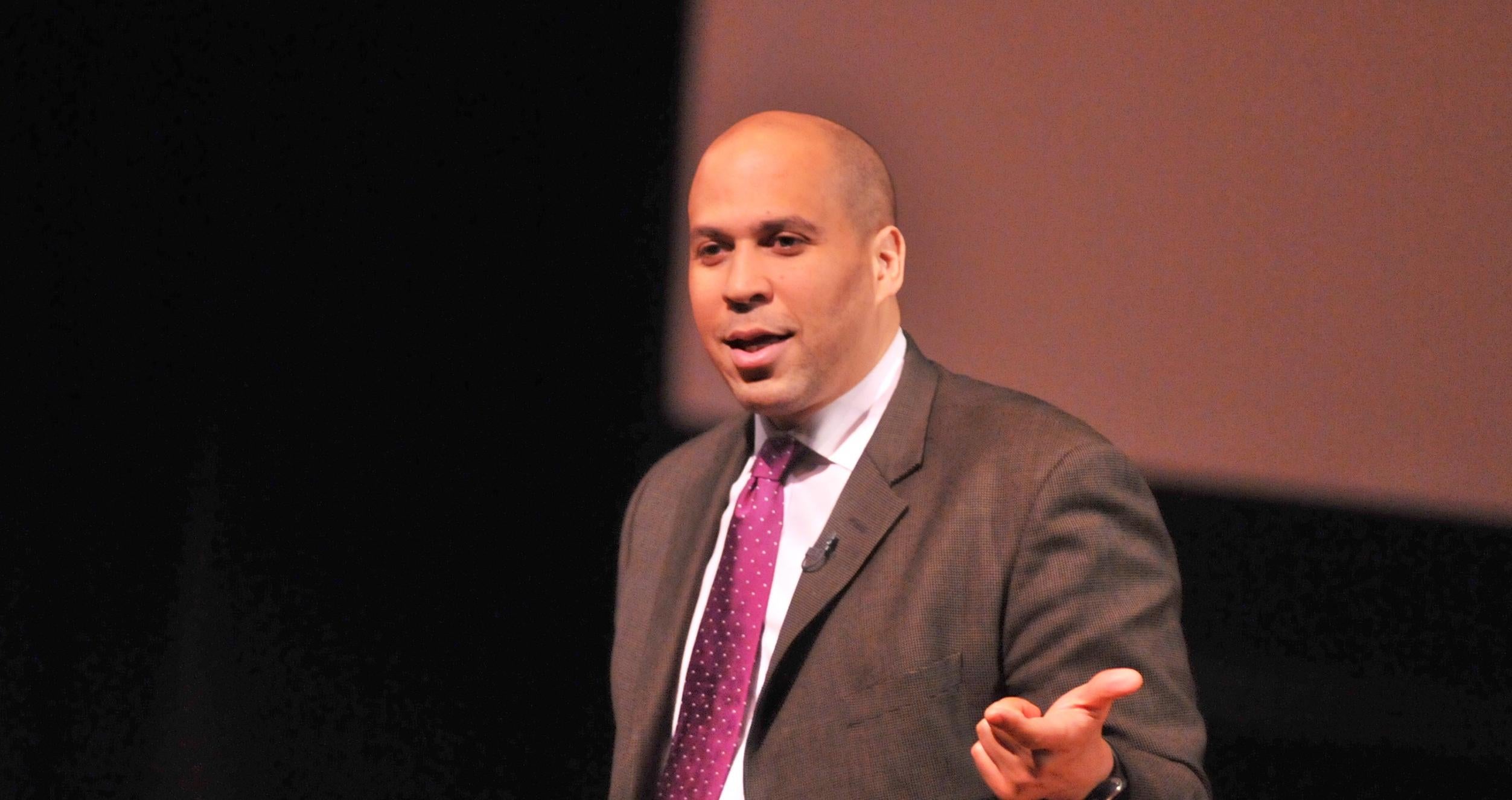 U.S. Senator Cory Booker speaks to freshmen