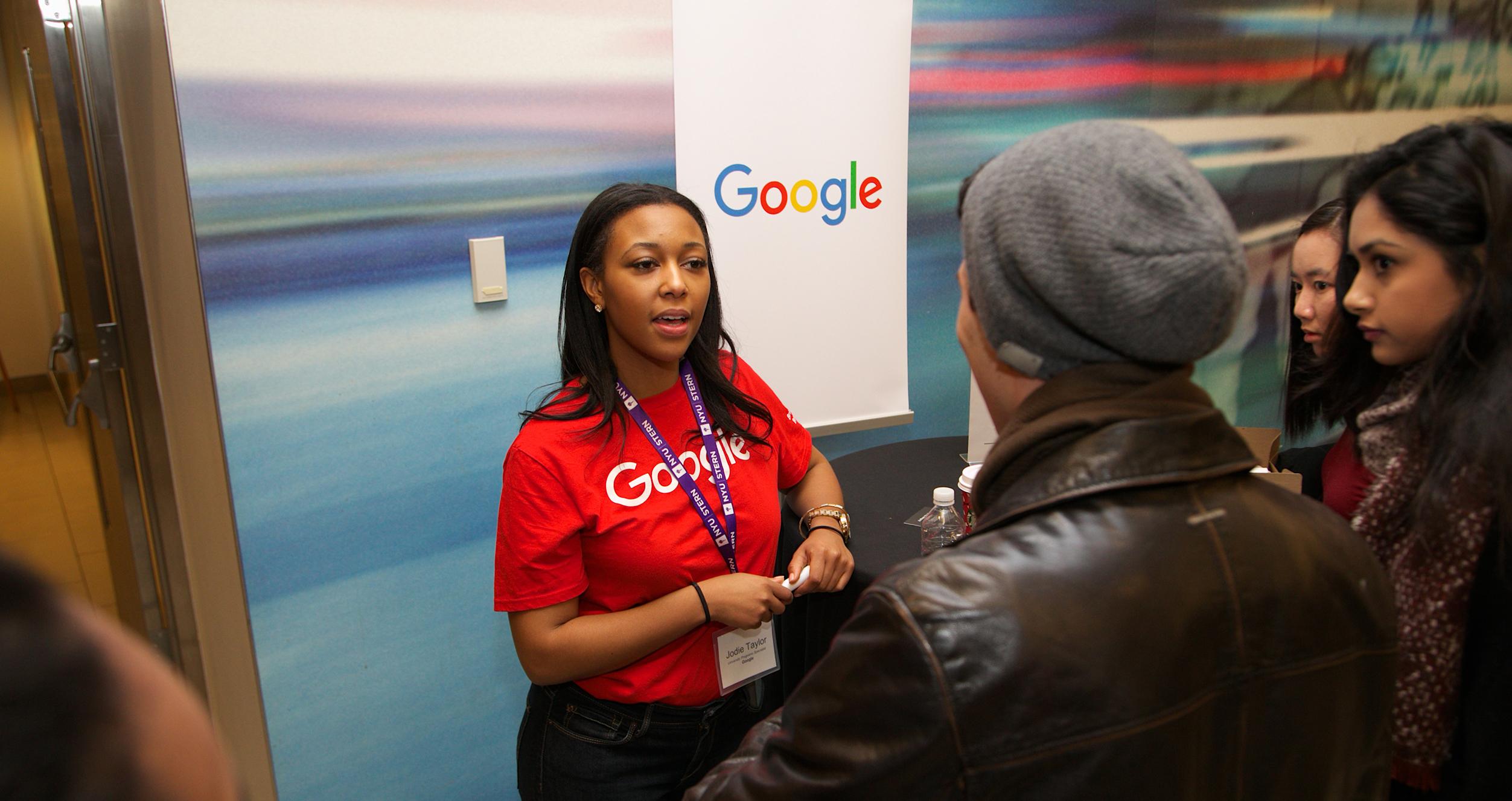 Google Google recruiter speaking with students at Stern Exchange event