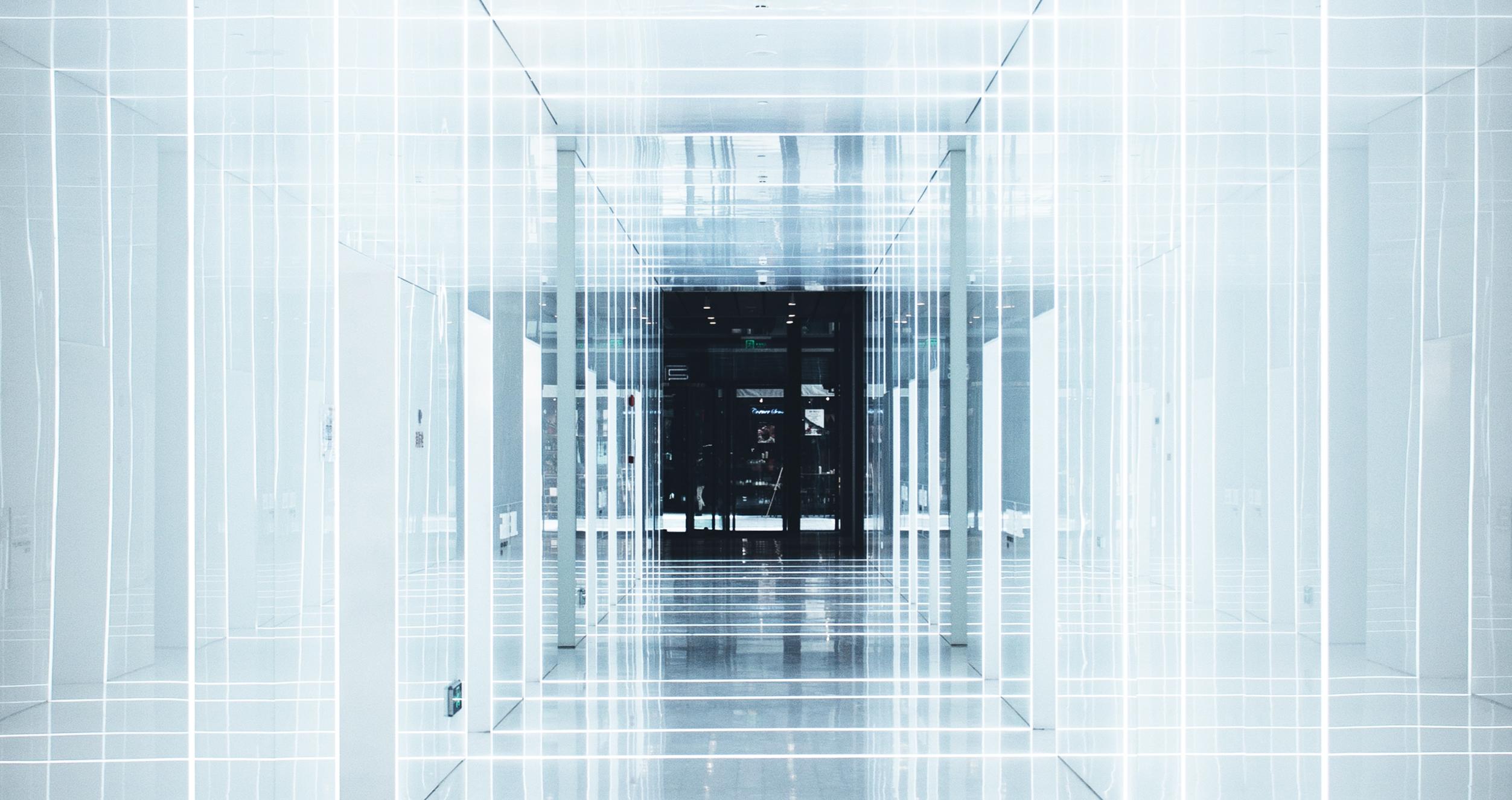 Research & Thought Leadership abstract lights and a hallway