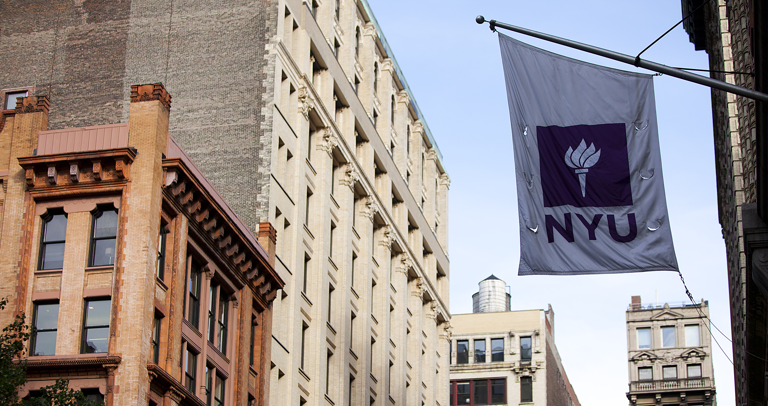 NYU Stern flag on NYU's New York City campus