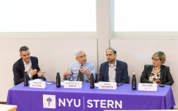 (l-r Professor Philipp Schnabl, Professor Lawrence J. White, Professor Viral Acharya, Gillian Tett, Chair of the Editorial Board and Editor-at-Large, US, Financial Times; Provost-designate of King's College, Cambridge)