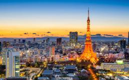 View of Tokyo city skyline at sunset View of Tokyo city skyline at sunset