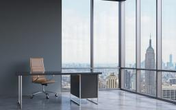 An office overlooking the New York City skyline