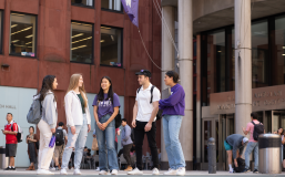 Stern students interact on Gould Plaza