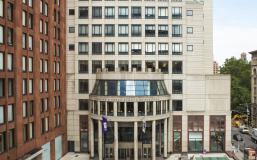 Aerial view of Gould Plaza, KMC and Tisch on the left
