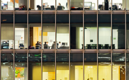 lit offices seen from a window view