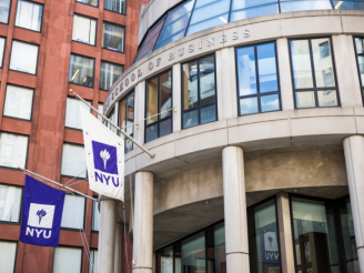 The exterior of the Kaufman Management Center at NYU Stern