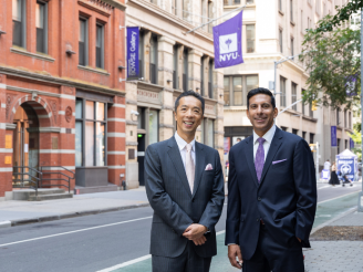 Charles Chen (MBA ’91), chairman of Eyon Holding Group and NYU Stern board member, with Sam Chandan, director of the Chao-Hon Chen Institute for Global Real Estate Finance, named in honor of Chen’s father