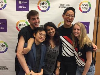 The NYU Stern Undergraduate Pride Corp Allyship Team From bottom left and clockwise: Teri Tan (BS ‘16 and Pride Corp President 2014-2015), Robbie Paul (BS ‘16 and VP of Allyship), Priya Kamdar (BS ‘16 and SPEX President & USWIB Director of Conference), David Kim (BS ‘17 and Pride Corp President 2015-2016), Michelle Enkerlin (BS ‘18 and VP of Internal Allyship)