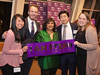 students and faculty with Dean Geeta Menon at the Kimmel Rosenthal Pavilion