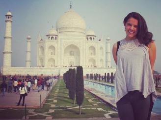 Sophie Frank with the Taj Mahal in the background