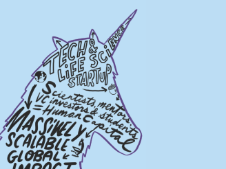 An outline of a unicorn contains various words and phrases