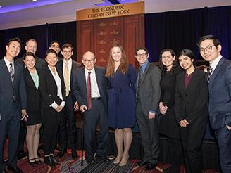 NYU Stern's top economics and finance students with Alan Greenspan 