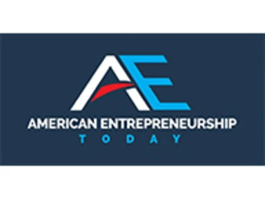 logo of american entrepreneurship today, with large "AE" letters on top of words "american entrepreneurship today"