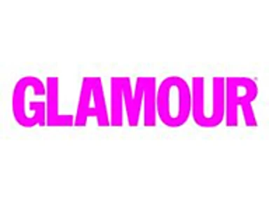 the word "glamour" in pink-colored letters
