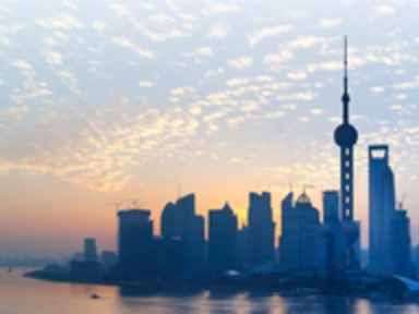 sunset skyline view of Shanghai