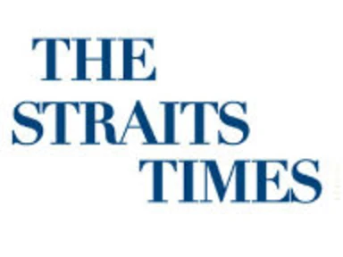 words "the straits times" in blue font on a white backgorund