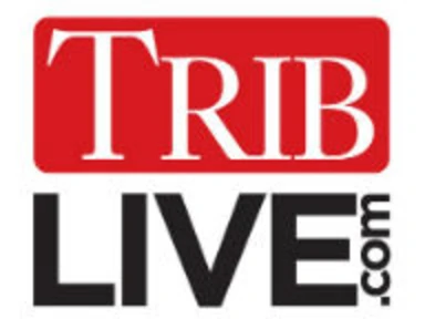 logo for triblive.com, with word tribe in white font with a red background and live.com in black font on a whitebackground