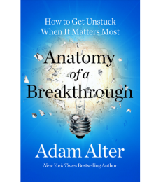 anatomy of a breakthrough book cover, black text on bright blue background with lightbulb in center