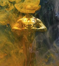 Gold award with smoke effects
