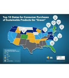 Ttop 10 states for consumer purchases of sustainable products heat map