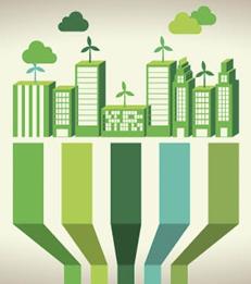 Green cityscape graphic