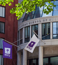 NYU Flags outside of Kaufman Management Center
