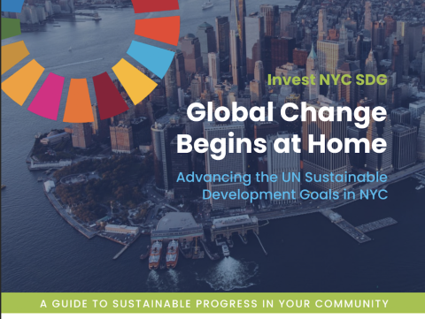 Overhead view of Manhattan with UN SDG logo
