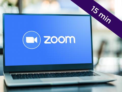 A laptop featuring the Zoom logo