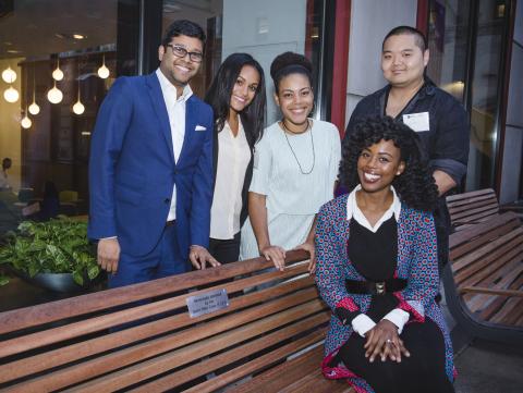 The Class of 2016 poses with the bench they named with a donation