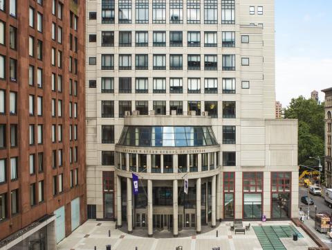 Aerial view of Gould Plaza, KMC and Tisch on the left