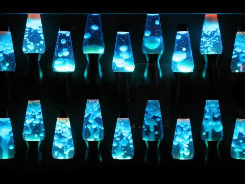 Row of blue lavalamps