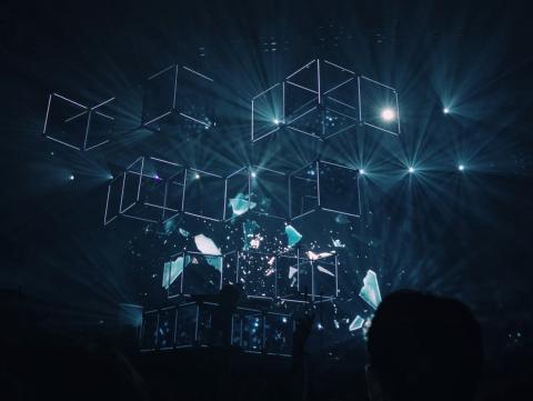 Blue glowing lights in cubes