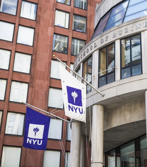 KMC entrance with NYU flags