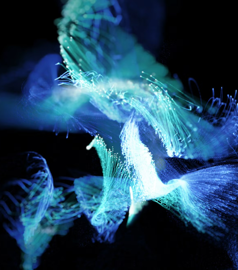 blue and green wires on black background